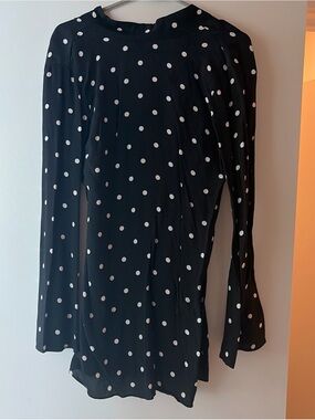 H&M Black Long-Sleeve Polka Dot Dress